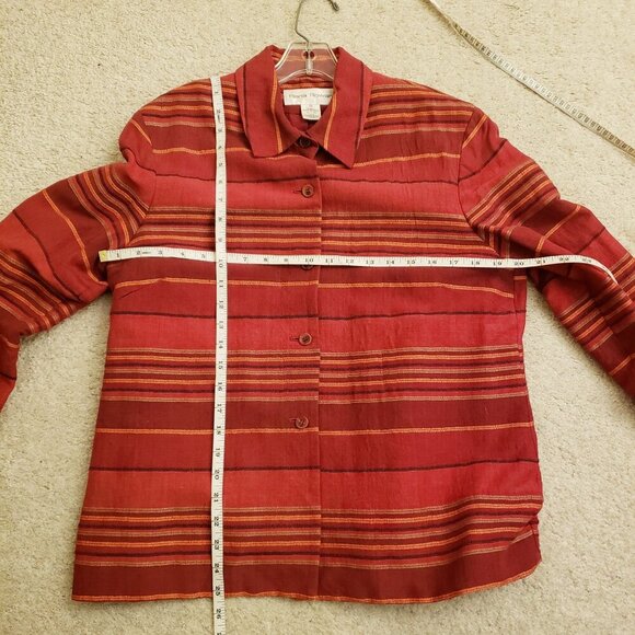 Vintage Rena Rown Rust Striped Fully Linen LInen Blend Jackt Size 12 EUC - Picture 4 of 6